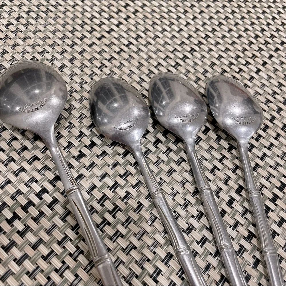 vintage Cosmos Stainless Japan bamboo 4 spoons